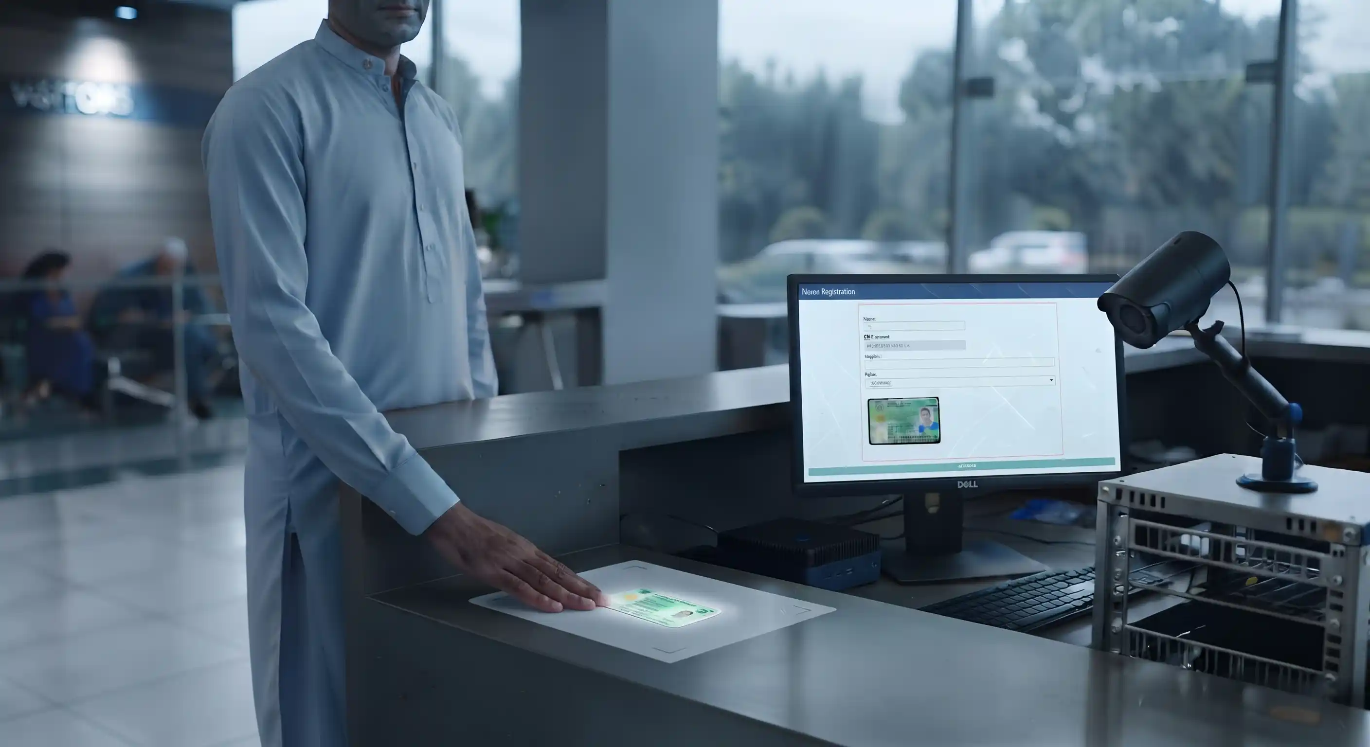 Automated CNIC-based visitor check-in using a desk-mounted CCTV camera
