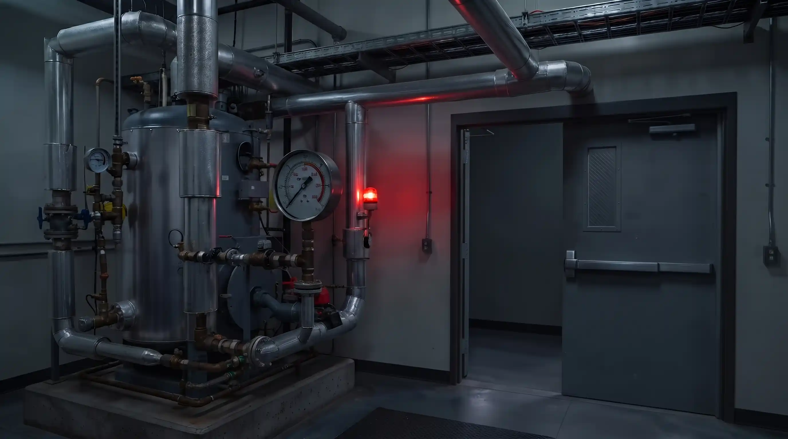 Industrial boiler pressure gauge in a manufacturing facility